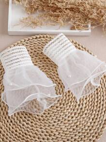 1 par de mangas decorativas de malla y tul blanco para mujeres, elegantes y de moda, ideal para uso decorativo durante viajes, bodas, San Valentín