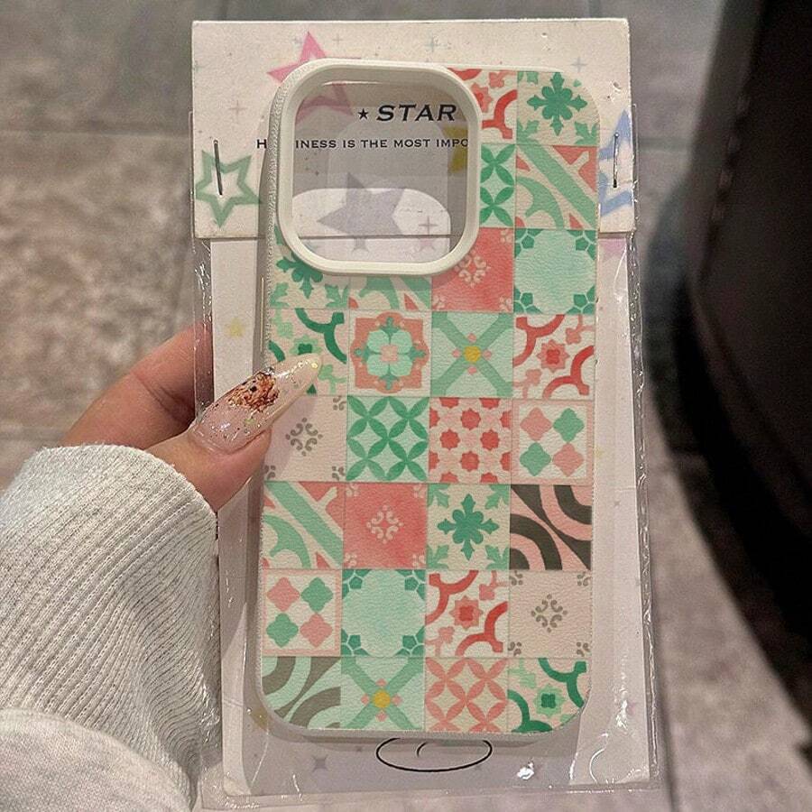1pc TPU Material Cute Plaid Green Pattern Full Screen Phone Case Compatible With IPhone/ Phones,International Version, Not The Domestic Version - White - View 1