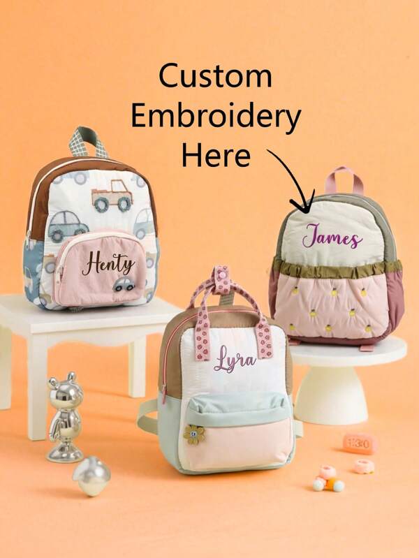 Zaino per il ritorno a scuola per bambini - Borsa personalizzata con nome personalizzato, ricamo carino di cartoni animati, regalo per la scuola materna (3-6 anni), multifunzionale, ornamentale, lettera, elegante, moderno, colorato, carino, adorabile, casual, personalizzato, personalizzato, unico, personalizzato, regalo ideale per lui, regalo ideale per lei, multifunzionale, ornamentale, lettera, elegante, moderno, colorato, carino, adorabile, casual, personalizzato, personalizzato, unico, personalizzato, Ognissanti Edit
