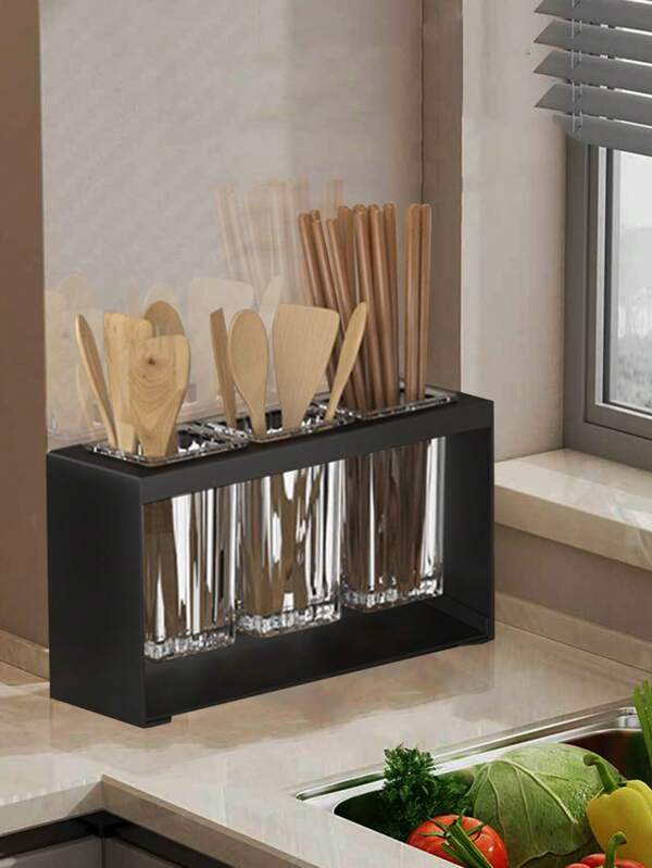 1pc Modern Kitchen Utensil Holder With Drainboard And Storage Box, Multifunctional Cutlery Caddy For Knives, Forks, Spoons, And Chopstick Stand For Dining Room And Kitchen Use