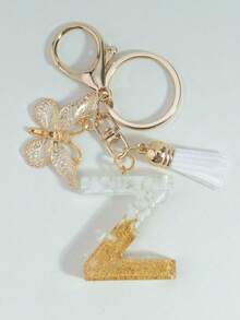 可爱字母钥匙扣，白色钥匙扣，金色箔印大写字母树脂钥匙圈吊坠，蝴蝶流苏挂饰，时尚钥匙扣，女士礼物，钱包包包装饰，父亲节、母亲节、生日、感恩节、圣诞节礼物，创意礼物，带证件套挂绳，汽车配件，包包挂饰 - 白色 - 查看 31
