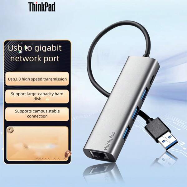 Lenovo Adaptador Lenovo ThinkPlus LRA3 de USB a Ethernet, convertidor de puerto RJ45 de red Gigabit, concentrador USB, extensión para portátil con cable