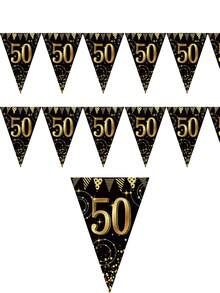 1件生日快乐横幅，黑金生日装饰，适用于18、21、30、40、50、60岁生日派对装饰，黑色背景金色横幅三角旗 - 彩色 - 查看 8