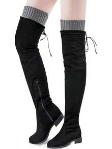 Thigh High Socks For Women Cable Knit Over The Knee Boot Socks, Long Warm Leg Warmers Winter - Gray - View 2