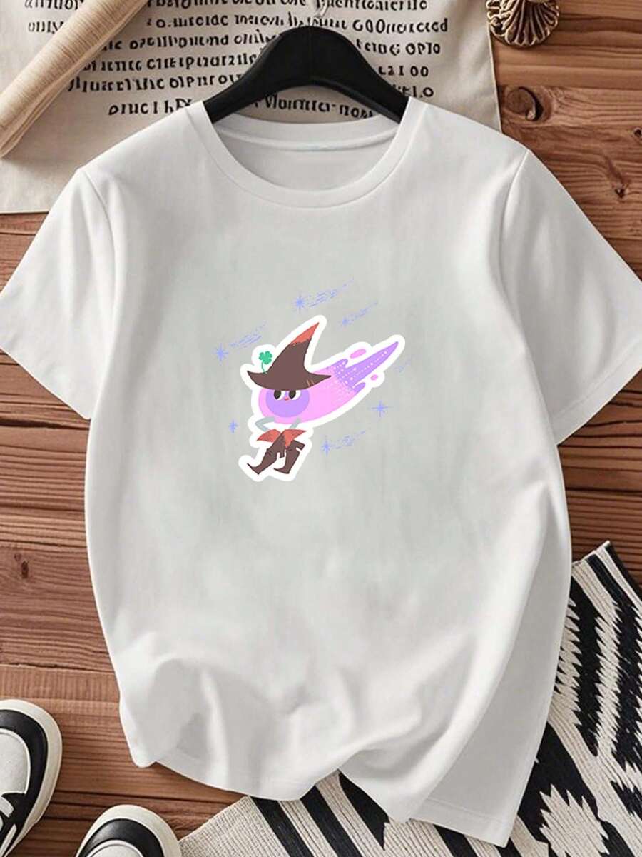 One piece shirts summer tops cotton  clothes women camisas de mujer lindas Camiseta de mago espacial 180g de algodón negro blancapatrón de estampado de fantasíaimpresión de algodón de alta calidadcuello redondocorte básico holgadohombres y mujerestranspirableversátillavable a máquinacómodatalla S ~ 3XLdiariacasualdeportivaimprescindible para el verano. - Blanco - Ver 1