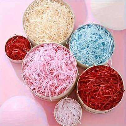 100g Relleno de papel de rafia - Rosa claro, Azul, Amarillo, Adecuado para embalaje de regalos, Navidad, Boda, Cumpleaños, Decoración de San Valentín, Embalaje festivo | Tonos suaves | Material de relleno ligero