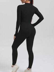 RUNONWHEELS 5 女士瑜伽连体裤，女士长袖紧身滑雪连体裤，运动长袖连体裤，高弹力，如黄油般柔软的健身瑜伽运动连体裤（春季款） - 黑與白 - 查看 3