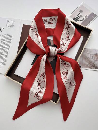 1条双面马链印花缎面围巾，适用于连衣裙、短裤、腰带、包包、帽子、丝带、腰带等。