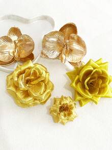 2pcs Women's Golden Rose & Orchid Flower Hair Clips, Suitable For Holiday, Daily, And Party Occasions, Hair Slide, Hair Barrettes