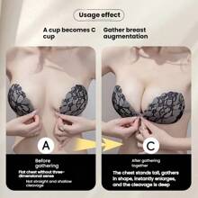 1pc Skin Color Lace Invisible Push-Up Sticky Bra, Strapless Bust Enhancer, Random Transparent Strap Included