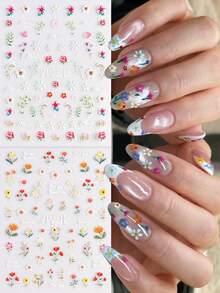 2/4 Pcs Spring Wildflowers Embossed Three-Dimensional Colorful Flower Nail Stickers, Monet's Garden Flowers Small Floral Patterns, Adhesive Back Self-Adhesive Acrylic Nail Art Decals, Suitable For Women And Girls Fashion DIY Manicure - Multicolor - View 14