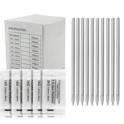Mezcla de agujas para perforación corporal de diferentes tamaños 12G 13G 14G 16G 18G 20G, agujas de perforación para todo tipo de perforaciones