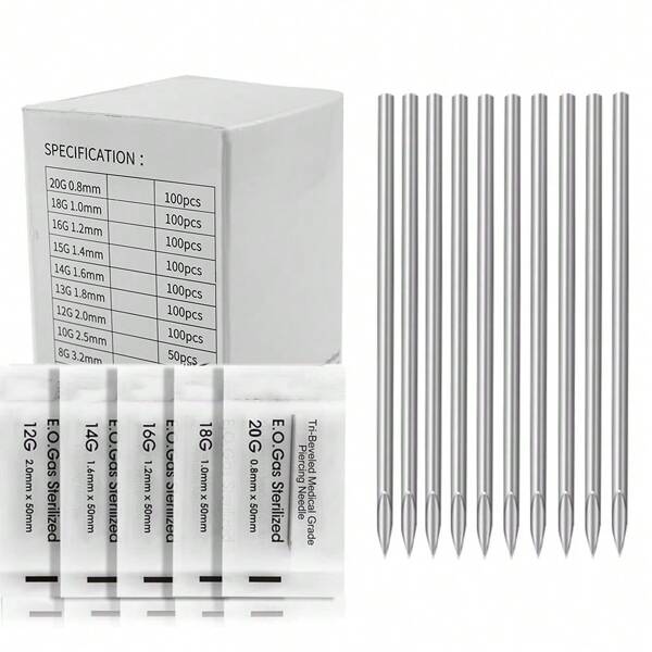 Mezcla de agujas para perforación corporal de diferentes tamaños 12G 13G 14G 16G 18G 20G, agujas de perforación para todo tipo de perforaciones