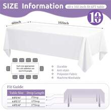 Mantel rectangular blanco de 152 x 264 cm, paquete de 6, 10 y 12 unidades, para mesas rectangulares de 1,8 m, de poliéster resistente a las arrugas y lavable, ideal para bodas y fiestas. - Blanco - Ver 3