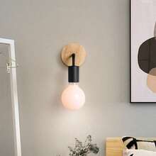 1 件简约铁木壁灯，E27 灯泡座，北欧现代装饰灯，适用于卧室、客厅、走廊和过道，不含灯泡 - 彩色 - 查看 2