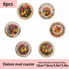 1 Set / 4 Piezas / 6 Piezas: Posavasos de barro de diatomitas con patrón de tulipanes y frutas, posavasos de café con flores, decoraciones para ocasiones múltiples para el hogar y restaurantes, regalos diarios, decoraciones de mesa, decoraciones diarias, decoraciones para fiestas temáticas
