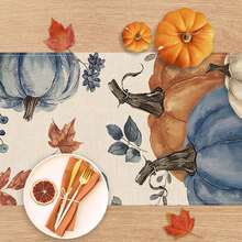 Toalha de mesa com tema de abóbora, caminho de mesa com folhas de bordo e decoração de aniversário e Ação de Graças - Laranja - Ver 3