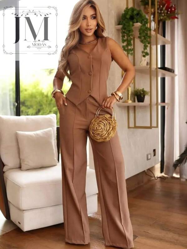 Novo Conjunto De Alfaitaria feminino Colete+calças Modal casual/socail