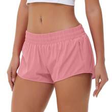 Women's Low-Rise Workout Shorts - Lightweight Quick-Dry Athletic Shorts With Zip Pocket, Built-In Liner For Running, Yoga, Gym - Light Pink - View 2
