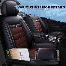 5-Piece Full Set Luxury Universal Faux Leather Seat Covers - Includes Easy Inside Zipper Installation, Guaranteed Airbag Deployment Access, Soft Feel & 4-Season Durability - 黑紅色 - 查看 2