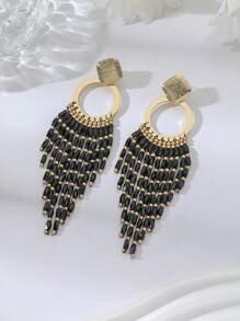 1 par de pendientes colgantes con borlas y pedrería de estilo bohemio oversize, adecuados para la playa, el casual, las fiestas y ocasiones formales