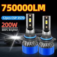 Roadsun 2 件 LED 汽车大灯灯泡 - H1 H4 H7 H11 H13 9005/HB3 9006/HB4 9007，6000K 白光，75000LM，200W 远/近光，快速安装雾灯，带超级冷却系统