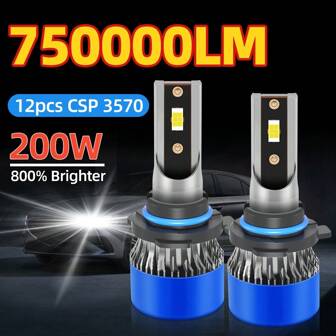 Roadsun 2 件 LED 汽车大灯灯泡 - H1 H4 H7 H11 H13 9005/HB3 9006/HB4 9007，6000K 白光，75000LM，200W 远/近光，快速安装雾灯，带超级冷却系统