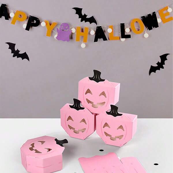 10pcs Halloween Pink Creative Pumpkin Hollowed Out Packaging Gift Boxes Cookie Candy Boxes Halloween DIY Gift Boxes Halloween Ornament