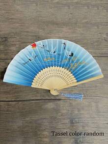 1 pieza Abanico plegable de mano con flores, abanico de seda y bambú con borlas, abanico plegable de mano calado para mujeres, adecuado para viajes al aire libre, actuaciones de baile, uso con cheongsam, accesorios de fotografía, regalos decorativos (estilo retro), color de borla aleatorio - multicolor - Ver 3