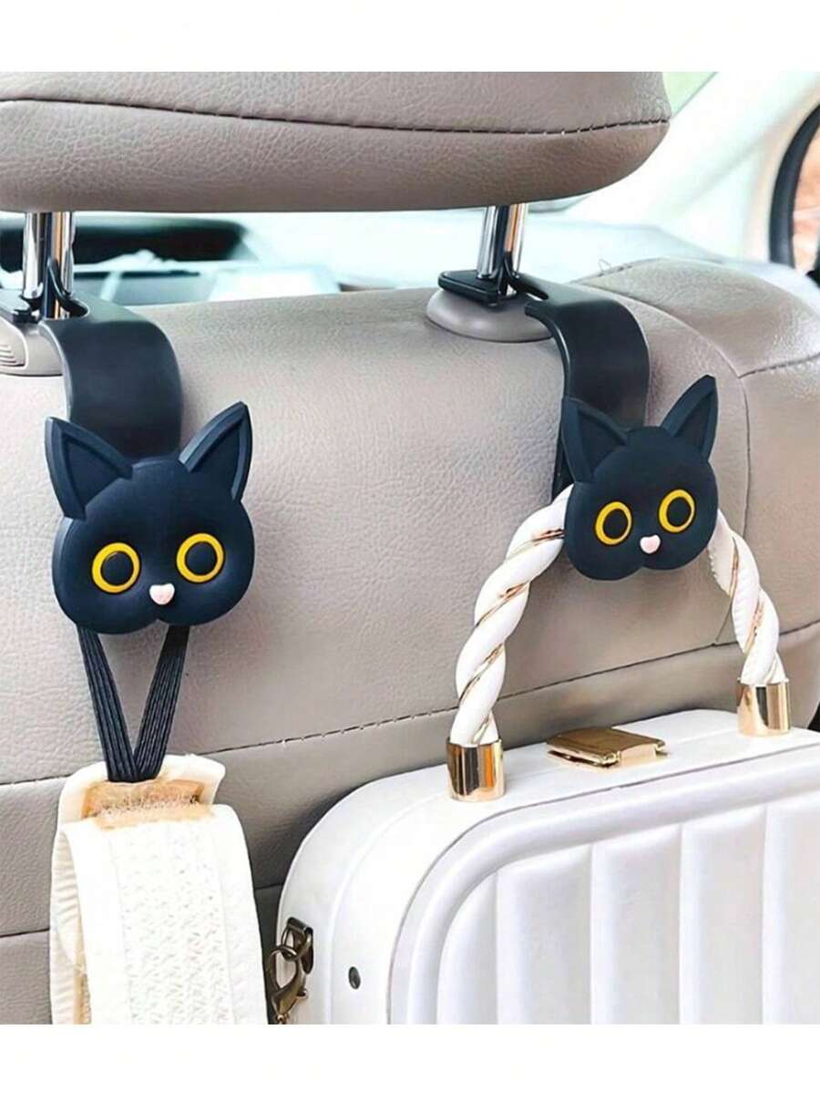 1 Stück 3D Cartoon Katze Auto Kopfstützen Haken, Universal Auto Zubehör Organizer, Zusätzlicher Aufhänger für Einkaufstüten, Handtaschen, Geldbörsen, Jacken, süße Auto Dekoration, Autositz Rückenlehnen Aufhänger
