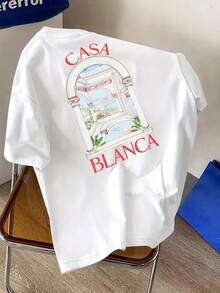 Camiseta gráfica azul claro para hombres Casa Blanca - Impresión artística de y paisaje, poliéster ligero, camiseta de verano de manga corta de ajuste regular, lavable aáquina, ropa casual, impresión elegante, ajuste cómodo, estilo streetwear - Blanco - Ver 9