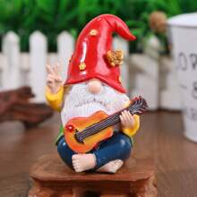 1 pièce Statue de résine de nain enchanteresse jouant de la guitare - parfait pour le jardin, la terrasse et la décoration de la maison, ainsi que la décoration de la pièce