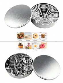 Stainless Steel Baking Mold Set - 11/24-Piece Multi-Purpose Cookie Cutters For Mousse Cake, Donut, Fondant & Biscuit Making, Professional Kitchen Tools With Storage Box - Versatile Pastry Molds For Family Baking, Birthday Parties, Creative Dessert Decorations (Home Kitchen Essentials) - Silver - View 5