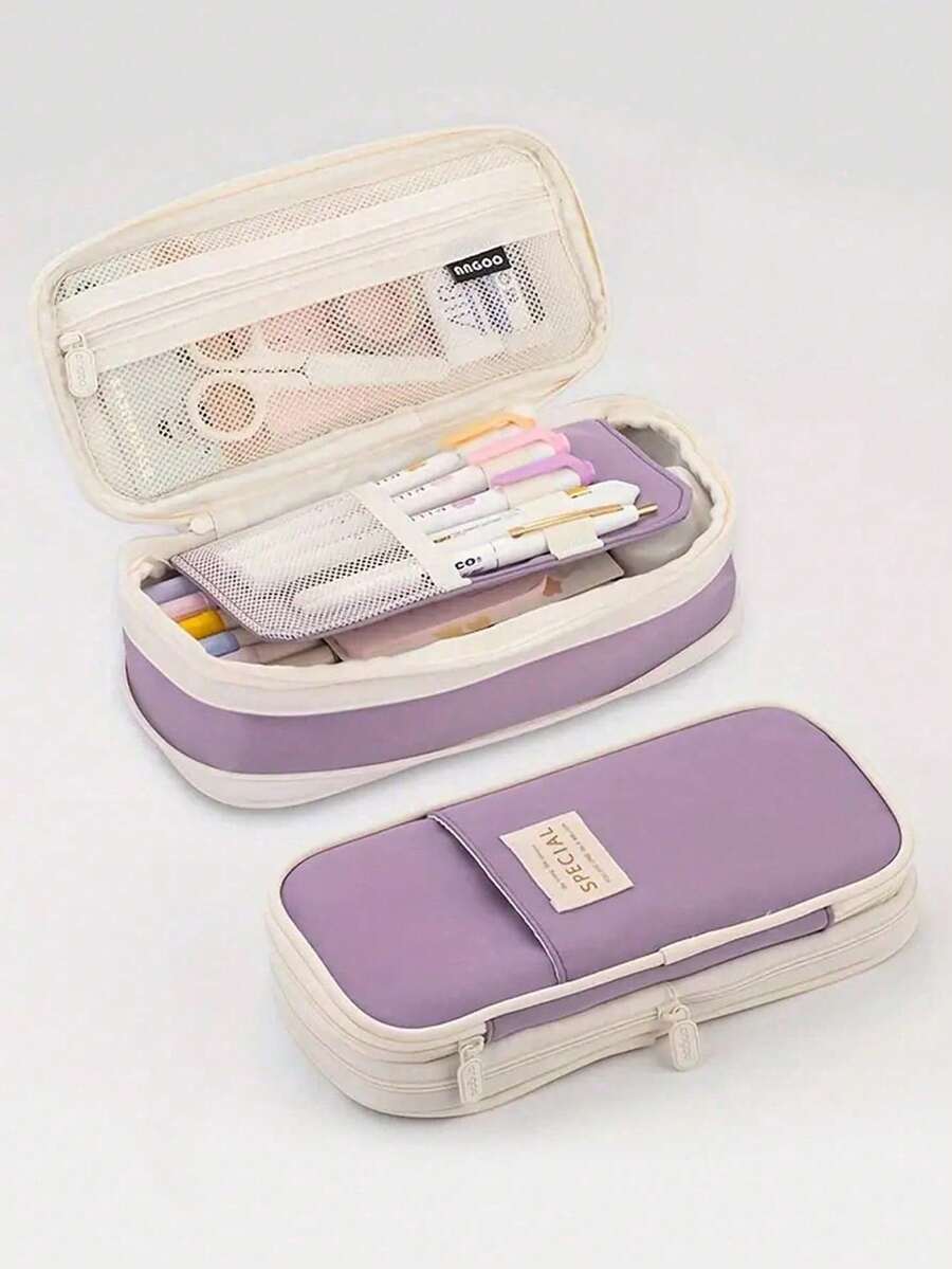 1 件可扩展创意铅笔盒，大容量，适合男女用作文具收纳，非常适合书房和办公用品袋 - 回到学校