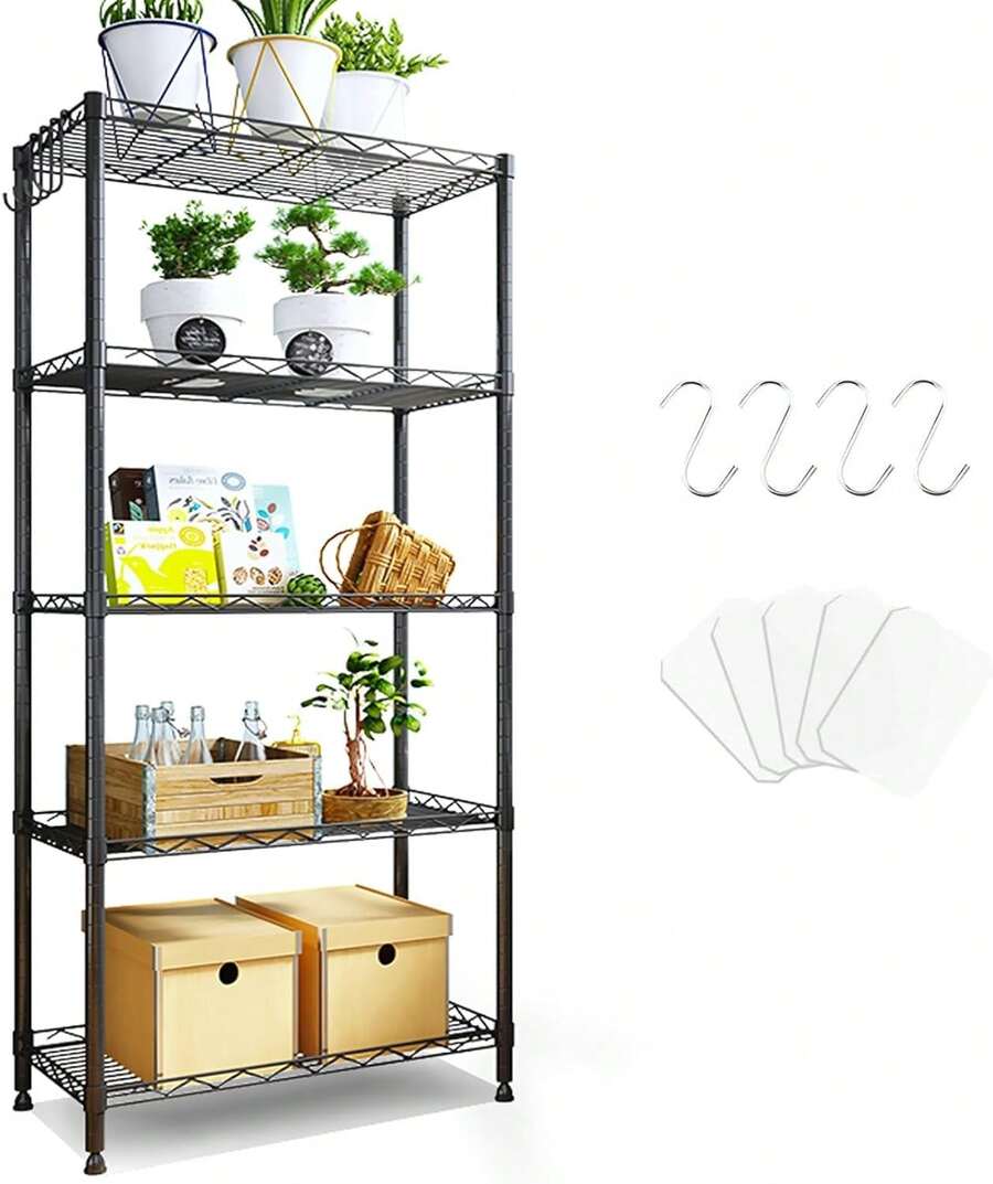 Estante de Almacenamiento de Metal de 5 Niveles(55x30x150CM), Estante Organizador Resistente, Rack Organizador Ajustable, Anaquel, 4 S-Ganchos, 5 Tablero de PP, Cocina, Oficina, Despensa, Microondas - pago - Ver 1