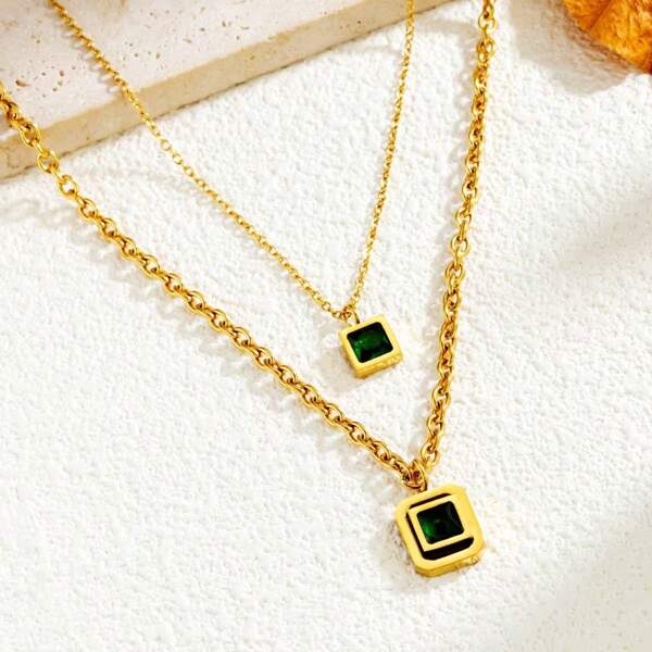 Retro Fashion Cubic Zirconia Plated Gold Stainless Steel Pendant Necklace, European And American Cross-Border Style