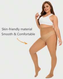 DUCMODA Plus Size Tights Women, Ultra Soft Solid Color Semi-Opaque Pantyhose, Nylon High Waist Stockings 1X 2X 3X 4X