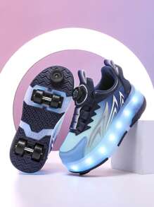 Migające rolki LED dla dziewcząt, 2 w 1, zdejmowane kółka, odpowiednie na wiosnę, lato, jesień i zimę, modne uliczne kraciaste buty do jazdy na rolkach z rzepem i akumulatorem litowo-polimerowym, oddychająca cholewka z poliuretanu i trwała podeszwa zewnętrzna z TPR, odpowiednie dla aktywnych dzieci poniżej 14 lat