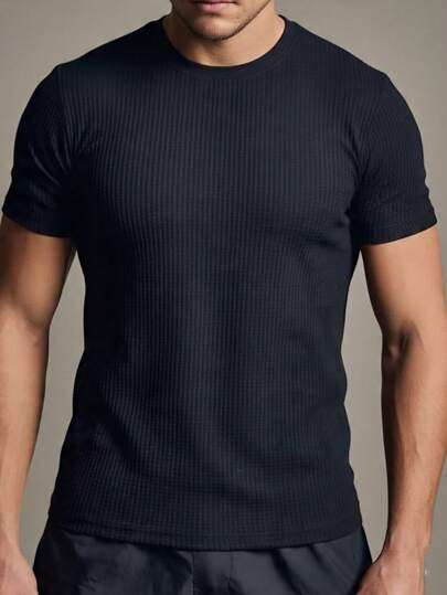 Camiseta Texturizada Casual Básica Reta Malha Premium Estilo Masculino Primavera Verão