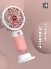 1 pezzo Ventilatore portatile mini alla moda con motivo a fragola, fiore e frutta, multifunzionale come supporto per telefono, ricaricabile USB, regalo a tema cartoni animati, accessorio essenziale per rinfrescarsi all'aperto