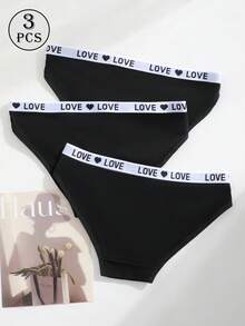 3 piezas de bragas, pantis y calzones para mujer con elástico alto, ropa interior con estampado de letras LOVE, cinturón, lencería de cintura baja, cómoda, ropa interior deportiva