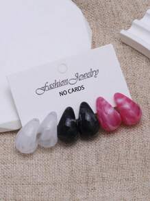 3 Pairs Women Simple CCB Plastic Water Drop Smooth Spray Painted Stud Earrings, Fashion Earring Set, Gift & Daily Use