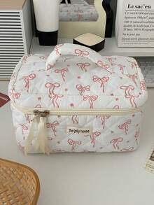 1pc/2pcs/3pcs Pink Bow Women's Cosmetic Bag, Cosmetic Storage Bag Set Suitable For Women, Toiletries Storage Bag, Skin Care Product Storage Bag Travel Portable Cosmetic Bag, Portable Multi-Functional Travel Cosmetics Storage Bag, Compartment Beauty Storage Bag, Travel Toiletries Bag, For Eyeshadow Disc, Foundation, Eye Cream, Mask, Loose Powder And Toiletries, Suitable For Party Vacation, Wedding Makeup Use