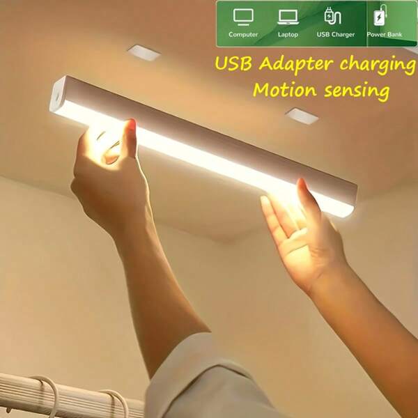Lampe de nuit LED sans fil avec capteur de mouvement, aimantée, rechargeable USB, gradable, ultra-fine, pour armoire, cuisine, escaliers, couloir, placard, chambre à coucher, 30 cm/20 cm/10 cm, blanc froid/blanc chaud