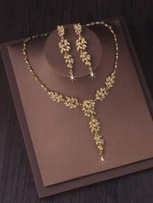 Original High-End And Atmospheric Bridal Accessories For Women's Wedding Fashion, Long Goldn Necklace Earrings Set Necklace, Wedding Dress Set Necklace, Stage Performance Banquet Party Halloween Dress Accessories Necklace - Bộ vòng cổ + hoa tai - Xem 7
