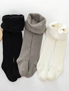 3/1 Pack Girls Toddler Ribbed Thermal Lined Tights, Classic Black/White/Gray, Soft & Comfortable, Fashionable & Versatile Leggings, Suitable For Toddler Autumn/Winter Daily Wear & Holidays