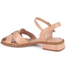 Flat Sandals Low Heel Closed Casual Showcase Shoes Baroque Vintage Elegant PU Leather Buckle - 乾枯玫瑰色 - 查看 4
