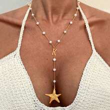 1 件时尚星鱼字母吊坠珠链项链女士