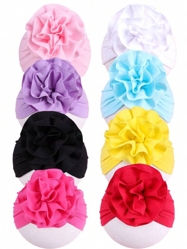 8 colores disponibles Sombrero para niños, tela sólida suave y cálida de punto elástico hecho a mano, sombrero de bebé con flor plisada de degradado giratorio. Suministros para recién nacidos, artículo decorativo lindo, conjunto esencial de sombrero cálido de otoño/invierno para niños