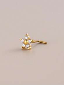 1 pieza Pendiente de nariz de acero inoxidable con flor simple y estrella de circonita cúbica - Amarillo Oro - Ver 3